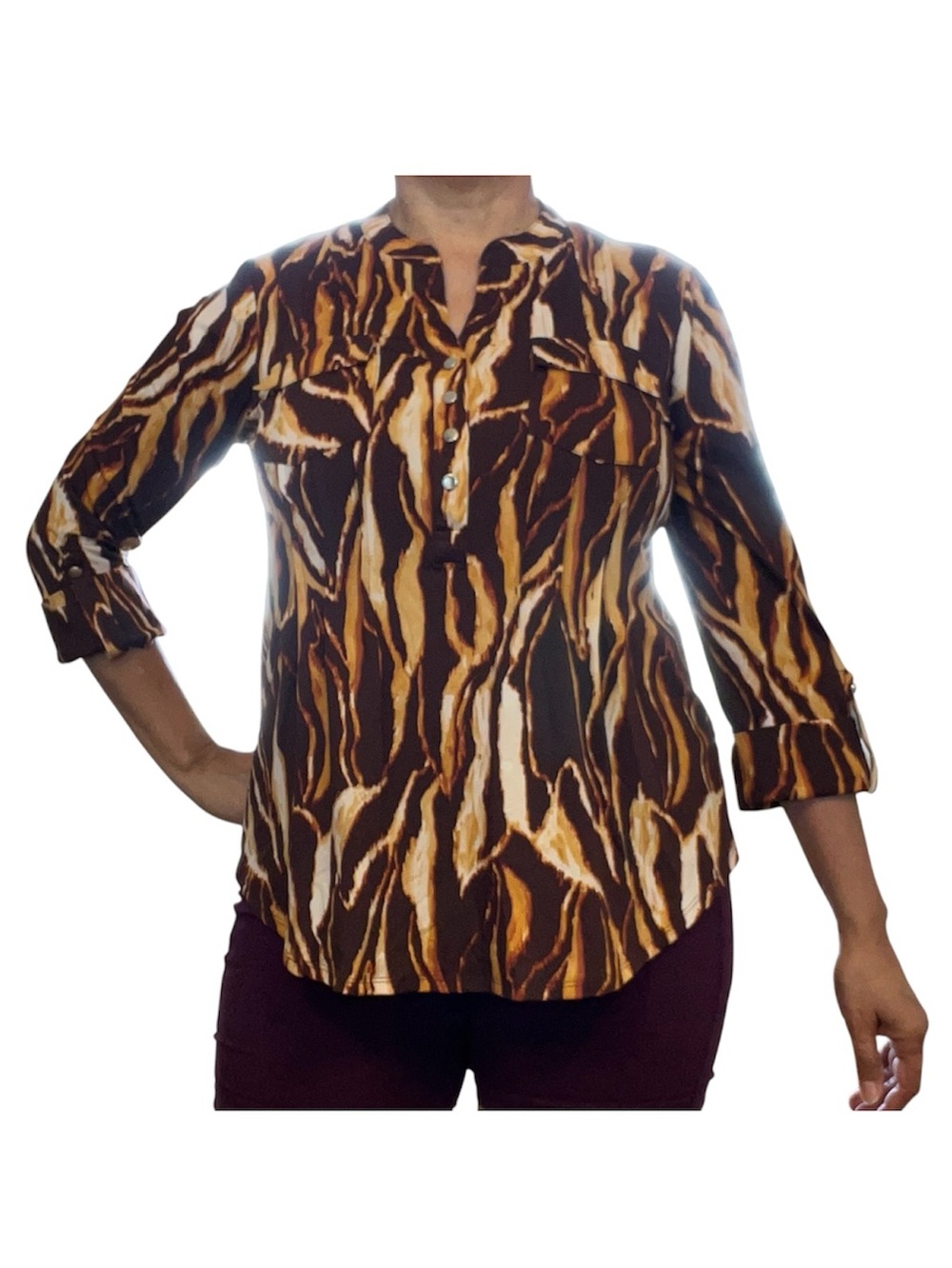 Ava & Grace Women's Abstract Animal Print 3/4 Sleeve Popover Blouse Size S